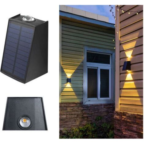 SABIR Applique murale solaire d'extérieur haut et bas, éclairage solaire de chemin, luminaire extérieur pour garage, porte d'entrée, couloir, porche, bureau, enceinte de piscine, jardin (noir lumière (1/5)
