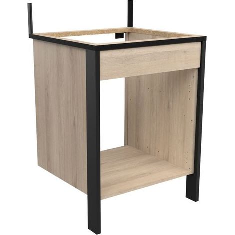 Miroytengo – Module de cuisine industrielle en chêne noir 64CM – Four intégré – Hauteur 100,1 cm – Largeur 64,3 cm – Mélamine résistante aux rayures