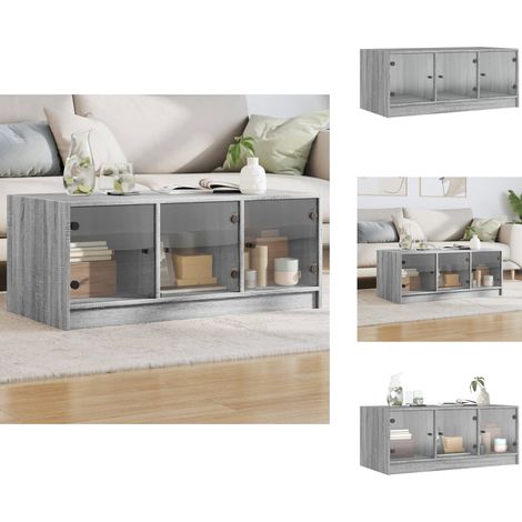 Couchtisch mit Glastüren Grau Sonoma 102x50x42 cm - Couchtisch - Wohnzimmerschreibtisch - Sideboard - TV-Stand - Grau Sonom (1/5)