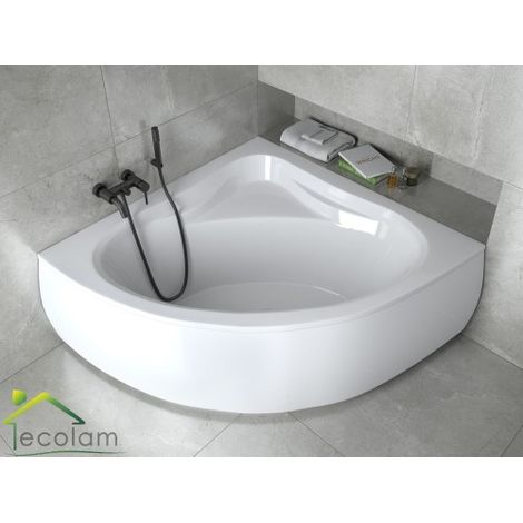 ECOLAM Baignoire d'angle Mia 130x130cm + tablier pieds siphon + silicone set complet (1/5)