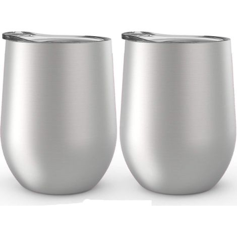Stiellose Weingläser aus Edelstahl, 2er-Set, 35 cl  Doppelwandige, vakuumisolierte Weingläser mit Deckel (2er-Set) (1/5)
