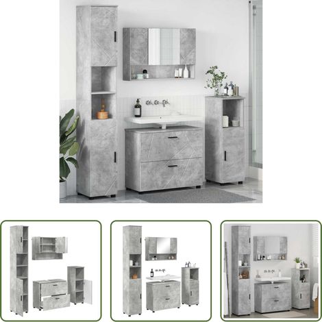 vidaXL Wandmontage -  Badezimmermöbel-Set 4 pcs Beton Grau Sperrholz und Metall (1/5)