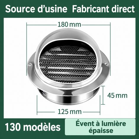 Chapeau de ventilation mural inox 201 renforcé 130 mm modèle économique garantie 80 ans 19 × 19 × 12,3 cm 178 g – Livraison gratuite