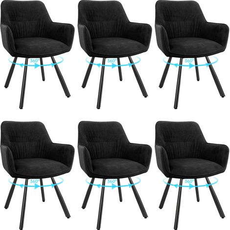 LEWE Lot de 6 Chaise Pivotante à 360°, Chaise Salle à Manger Scandinave, Fauteuil de Cuisine en Velours, Noir (1/5)