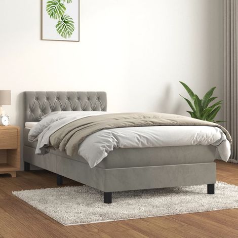 Cama box spring con colchón terciopelo gris claro 100x200 cm (1/5)