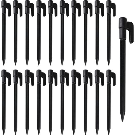 20 Pièces Piquets de Tente en Plastique, Piquets de Camping Robustes, 14.7  1.7cm Ongles de Tente en Plastique, Sardine Camping(Noir)