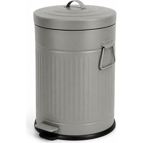Pattumiera a pedale grigia in stile retrò, 20 litri, chiusura ammortizzata, per cucina/ufficio. (1/5)