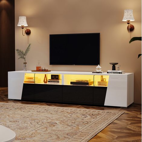 MEUBLIV Mueble TV 180 cm blanco y negro – LED, almacenaje y 2 cajones para salón (1/5)