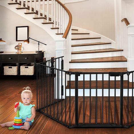 Skecten – Barrière de protection cheminée 4 panneaux 76x240cm – Acier noir – Verrouillage de sécurité – Pour enfants et animaux