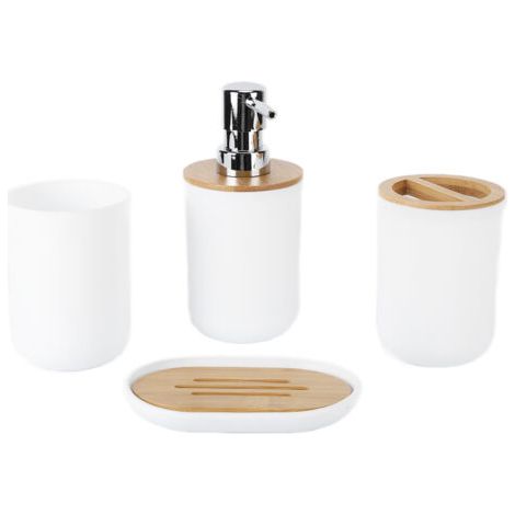4 pièces ensemble d'accessoires de salle de bain bambou étanche Durable cadeau brosse à dents tasse pour la maison HotelWhite (1/5)