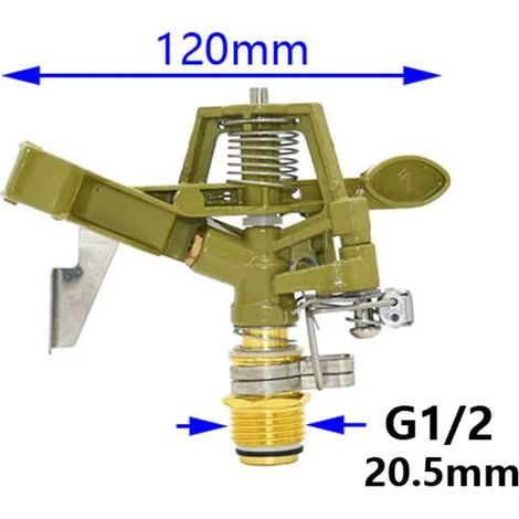 (1I2-Chine continentale) Arroseur pulsant en métal 1/2 3/4 pouce, bras oscillant rotatif à 360°, pour l'arrosage de pelouse et les systèmes d'irrigation de jardin (1 pièce) (1/5)