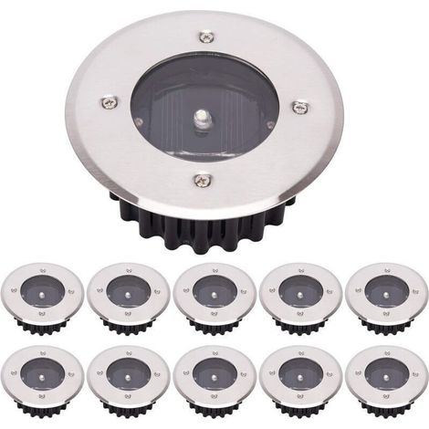 LED Lampe solaire au sol 10 Pack, lumière extérieure, Réverbère Lumières, Ensevelies Lumière, étanche IP65 (Blanc Froid, Rond) [Classe énergétique A+]. (1/4)