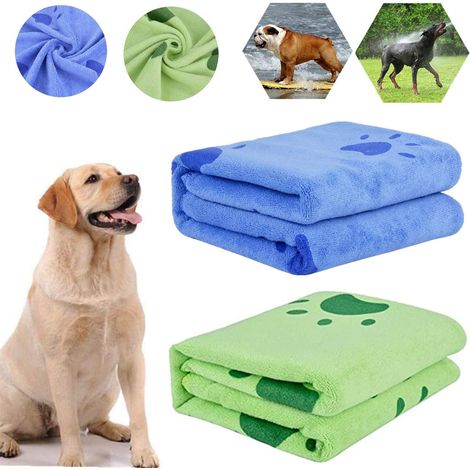 2 serviettes de séchage pour chien et chat, microfibre absorbante, 140 cm x 70 cm, usage bain/plage/voyage (1/5)