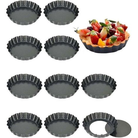 Moldes para minitartas - Juego de 10 - Base desmontable - Revestimiento antiadherente - 10 cm para hacer tartaletas saladas francesas (1/5)