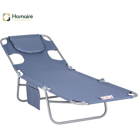 HOMAIRE Sonnenliege klappbar mit Lesefenster, Kopfkissen und 5-Fach verstellbarer Rückenlehne, wetterfest bis 120 kg für Garten, Strand und Pool, Grau