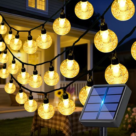 Guirlande Lumineuse Solaire Extérieur, 7M 50 LED Petites Boules de Cristal, Étanche, 8 Modes d'Éclairage, Décoration pour Jardin(Blanc Chaud) (1/5)