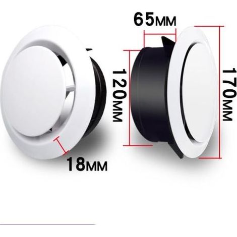 Soupape à disque 125 mm - En ABS - Réglable - Pour plafond ou mur - Grille d'aération ronde pour ventilateur d'extraction d'air - Ventilateur de tuyau, cuisine, garage (1/5)