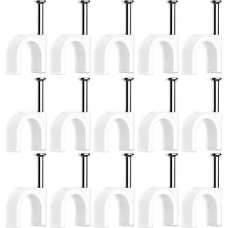 100 Pièces Cavalier Cable Electrique,Fixation Cable Electrique,Attache Fil Electrique,Attache Cable Mural,Clips de Cable,avec Clou en Acier,pour Fixation de Câble,Blanc (6mm)