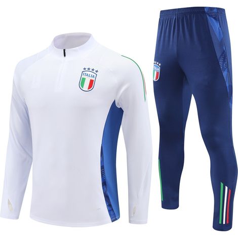 2425 Neuer Fußball-Trainingsanzug mit halbem Reißverschluss, Herbst- und Winteranzug, Erwachsene und Kinder, Italien / Weiß - Perfekt Italien/Weiß (1/2)