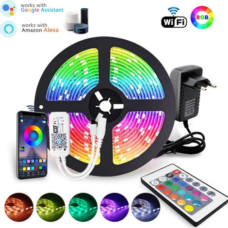 Ruban LED, 10M WIFI Bluetooth Bande LED RGB 12V, Led Ruban Lumineuse Flexible Multicolore Auto-adhésif avec Télécommande 24 Touches, pour Maison, Cuisine, Noël, TV, Chambre Décoration