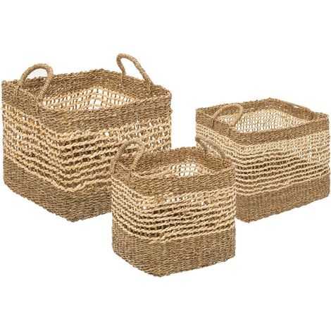Set di 3 cestini quadrati in giunco l25 32 38cm - Atmosphera créateur d'intérieur (1/5)