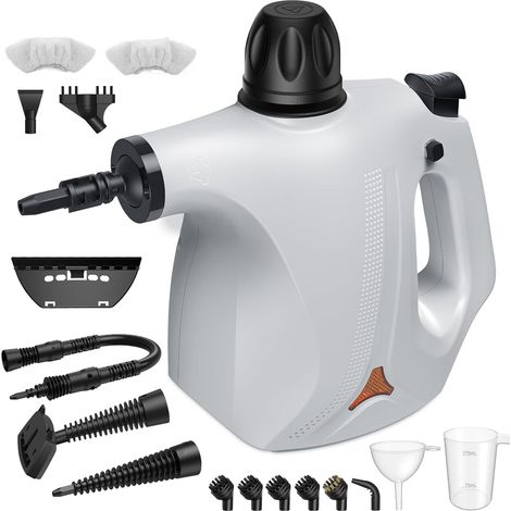 Nettoyeur vapeur avec 14 accessoires dans 9 styles différents, adapté au nettoyage à haute température des cuisines, voitures, textiles, salles de bains, carrelages et poêles. (noir et blanc) (1/5)