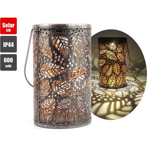 Lampe solaire LED d'extérieur pour jardin, lanterne solaire suspendue, décoration lumineuse rétro en métal ajouré en forme de feuille, étanche (1/5)