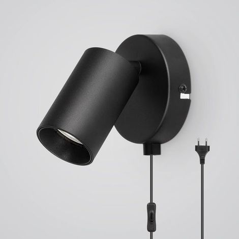 Lámpara de mesilla giratoria (bombilla no incluida), aplique de pared vintage para dormitorio con interruptor y enchufe, aplique de pared interior negro. (1/5)