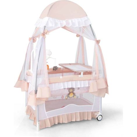 Design 4-en-1 lit parapluie bébé avec matelas, table à langer et moustiquaire, pour maison et voyage (1/5)