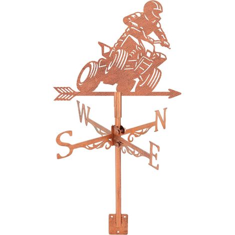 1 Ensemble Girouette de Toit Fer Forme Quad 27.3x29cm Cuivre Rouge Métal Véhicule Tout Girouette de Jardin Exterieur Porche Indicateur Direction Vent (1/5)