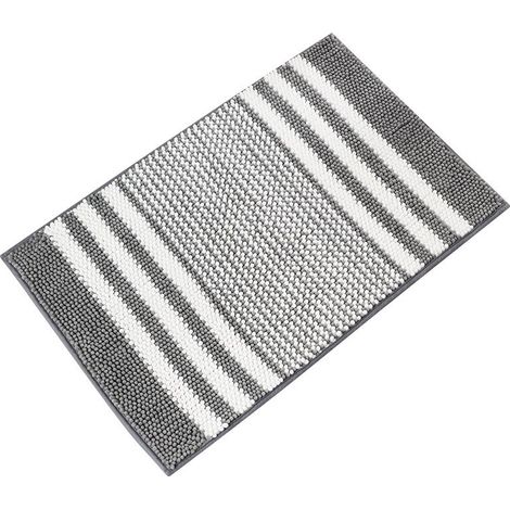 Tapis de bain antidérapant et absorbant, en microfibre chenille douce, lavable en machine, 40 x 60 cm, gris (1/5)