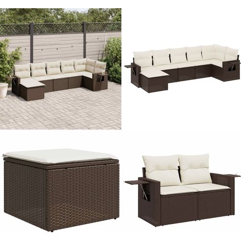 7-tlg. Garten-Sofagarnitur mit Kissen Braun Poly Rattan - Gartenmöbel Set - PE-Rattan Möbel - Outdoor Lounge - Gartenlounge - Esszimmergarnitur - Home & Living (1/5)
