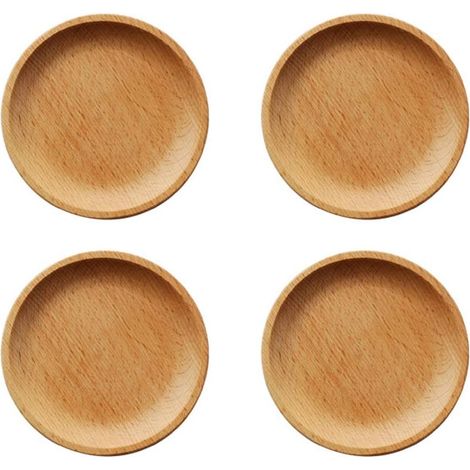 4 Pièces Assiettes En Bois De Hêtre 12cm, Design Carré Ou Rond, Pour Snack Et Dessert, Usage Domestique