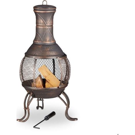 Brasero - Mexicain - Bronze Antique - H 89 cm - Gril en Bois - Jardin et Terrasse
