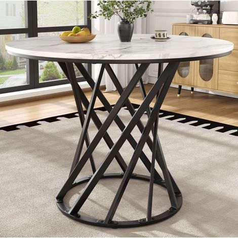 Runder Esstisch 80x80x76 cm Schwarz Weiß aus MDF und Metall mit höhenverstellbaren Füßen (1/5)