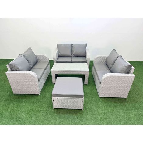 Fimous 7 Seater PE Wicker Rattan Furniture Sofa Sets with Oblong Coffee Table 2 Seater Love Sofa Big Footstool Light Grey (1/4)