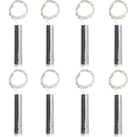 Lot de 8 guirlandes lumineuses 20 LED en forme de bouchon de bouteille de vin, alimentées par piles AA, fil de cuivre blanc 1m, décoration féérique étoilée DIY pour table, mariage, soirée, Halloween e (1/5)