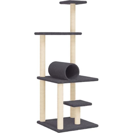 Mueble de árbol para gatos, torre, juguete para escalar, rascador, plataforma de escalada con postes rascadores de sisal oscuro, 136 cm, gris 020022658