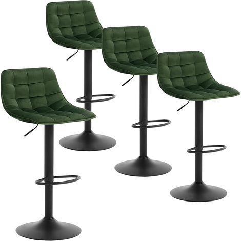Lot de 4 Tabourets de Bar WOLTU, Tabourets réglable et Rotatif, en Velours et métal, Vert Foncé (1/5)