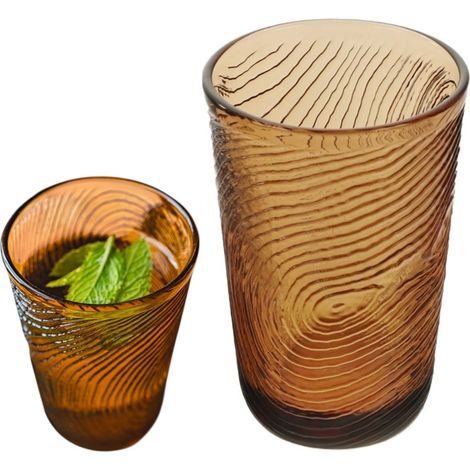 Verre pour eau, jus et café moulu 300 ml, motif tranches de bois, marron (1/5)