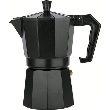 Cafetière italienne Moka en aluminium, cafetière classique, cafetière italienne vintage, cafetière expresso 6 tasses, noir, capacité 300 ml, dimensions 18 x 16 x 8,8 cm (1/4)