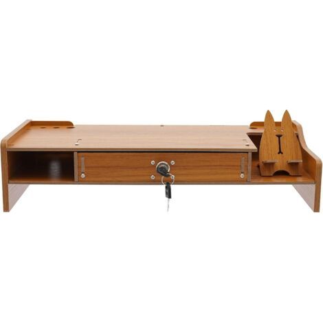 Support pour écran multifonction avec tiroir en bois - Pour ordinateur portable, haut-parleur, TV (1/4)