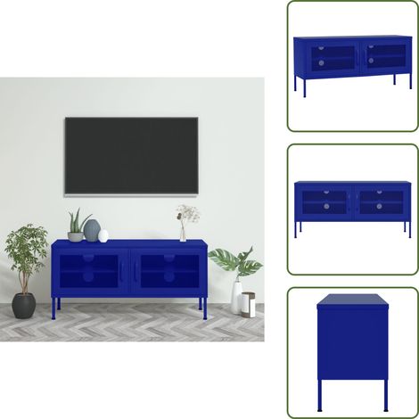 TV-Schrank Marineblau 105x35x50 cm Stahl - TV Schrank - Fernsehschränkchen - Metallregal - Sideboard - Wohnzimmermöbel (1/5)