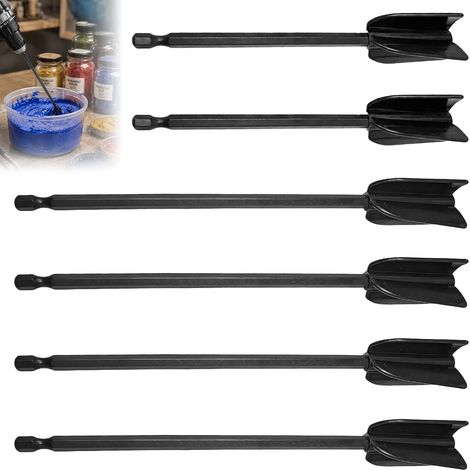 Lot de 6 mélangeurs en résine époxy, mélangeur de couleur, pour perceuse 1/4, visseuse sans fil, fouet de peinture pour visseuse sans fil, réutilisable, pour peinture époxy, peinture et glaçage (1/5)