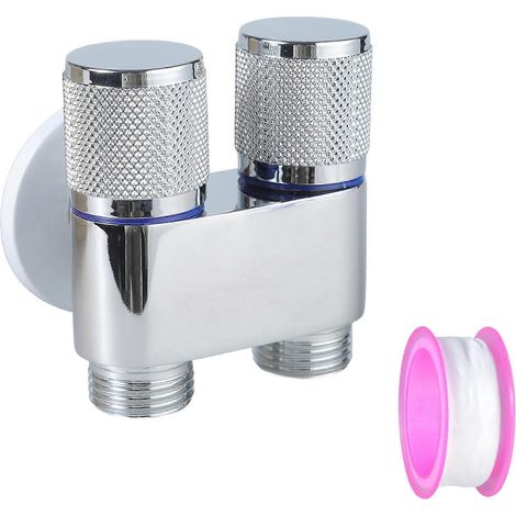 Robinet de lave-linge, vannes triangulaires pour WC, filetage 1/2 pouce, vannes d'angle à double commande, accessoires de salle de bain Argent (1/5)