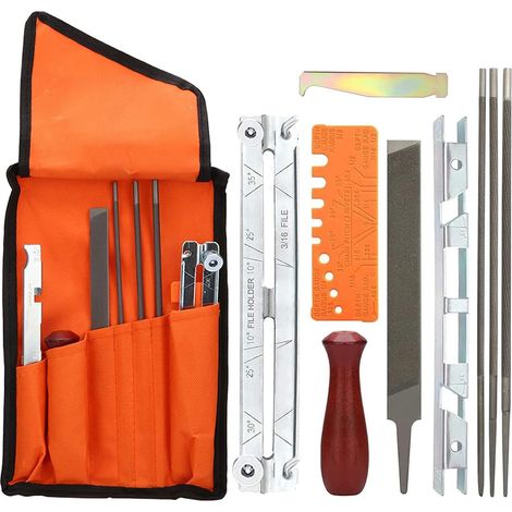 10 x Chainsaw Chain Sharpening Files Chainsaw Chain  Chainsaw Sharpener with Round File Sharpening Guides Depth Gauge Flat File Lightweight Field Bag (1/5)