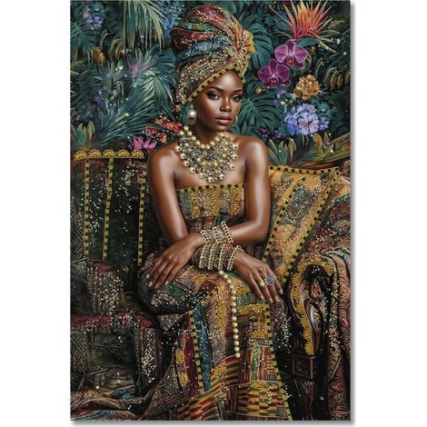 Cuadro de mujer africana pintado en verde y dorado 120 cm (1/5)