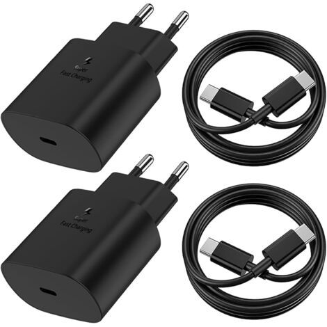 2Pack 25W Chargeur USB C avec 2 Câbles de 2M,Charge Rapide pour Samsung Galaxy S25/S24/S23/S22/S21 Ultra/S21+/S20/Note20/S10/S9,iPhone 16 Pro Max/15 Plus/iPad Pro,Adaptateur Secteur (1/5)