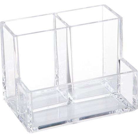 Durchsichtiger Acryl-Stiftehalter mit 3 Fächern, dickwandig und transparent, für Büro oder Arbeitsplatte.