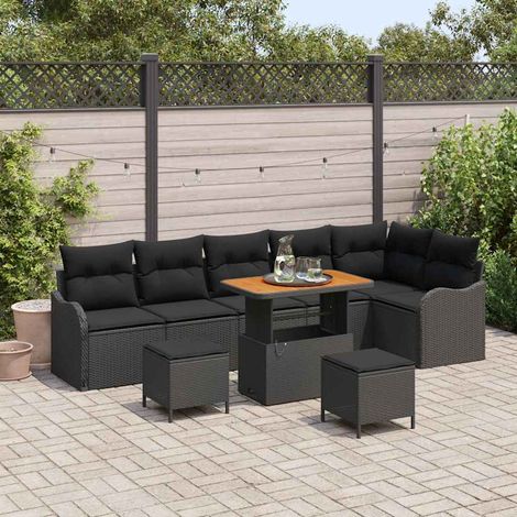 Conjunto de sofá de jardín con cojín 9 pcs Negro vidaXL (1/5)